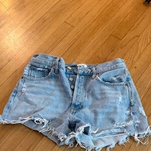 Agolde Light Blue Distressed Jean Shorts